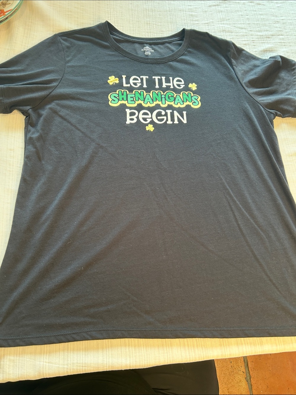 Let The Shenanigans Begin Graphic Tee - Black with Green & White Print